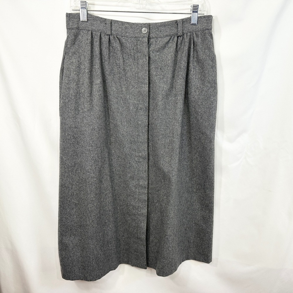 Albee 11/12 Midi Skirt Gray Wool Button Pleated Vintage Made in USA Solid 1612
